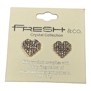 Gold Crystal Studded Heart Earrings